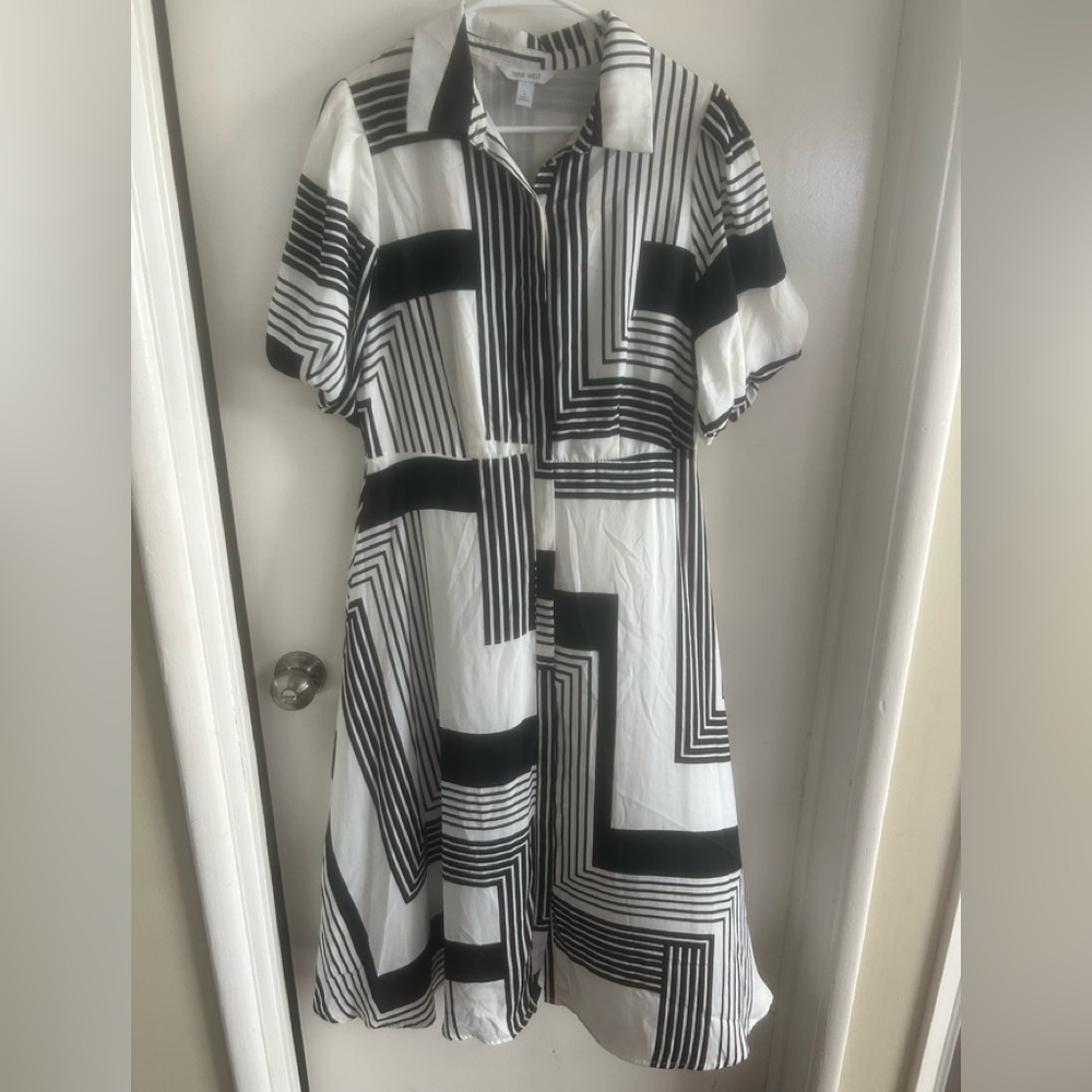 Nine West Black and White Striped Midi Dress